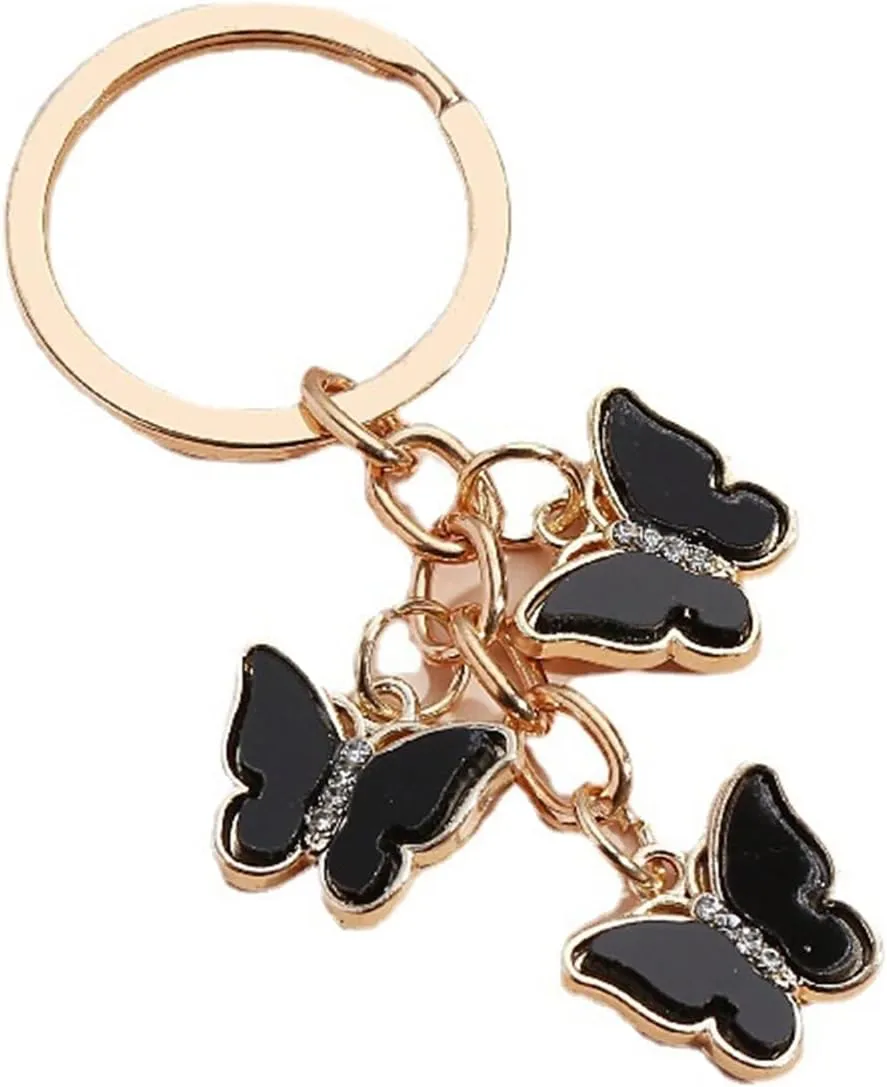 Dainty Butterfly Keychain Colorful Elegant Butterfly Keyring Acrylic Crystal Tassel Butterfly Chain for Women Girls