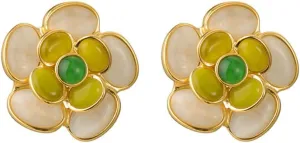 Dainty Flower Stud Earrings for Women Stainless Steel Camellia Flower Statement Earrings Petals Floral Studs Earrings Vintage Ear Jewelry