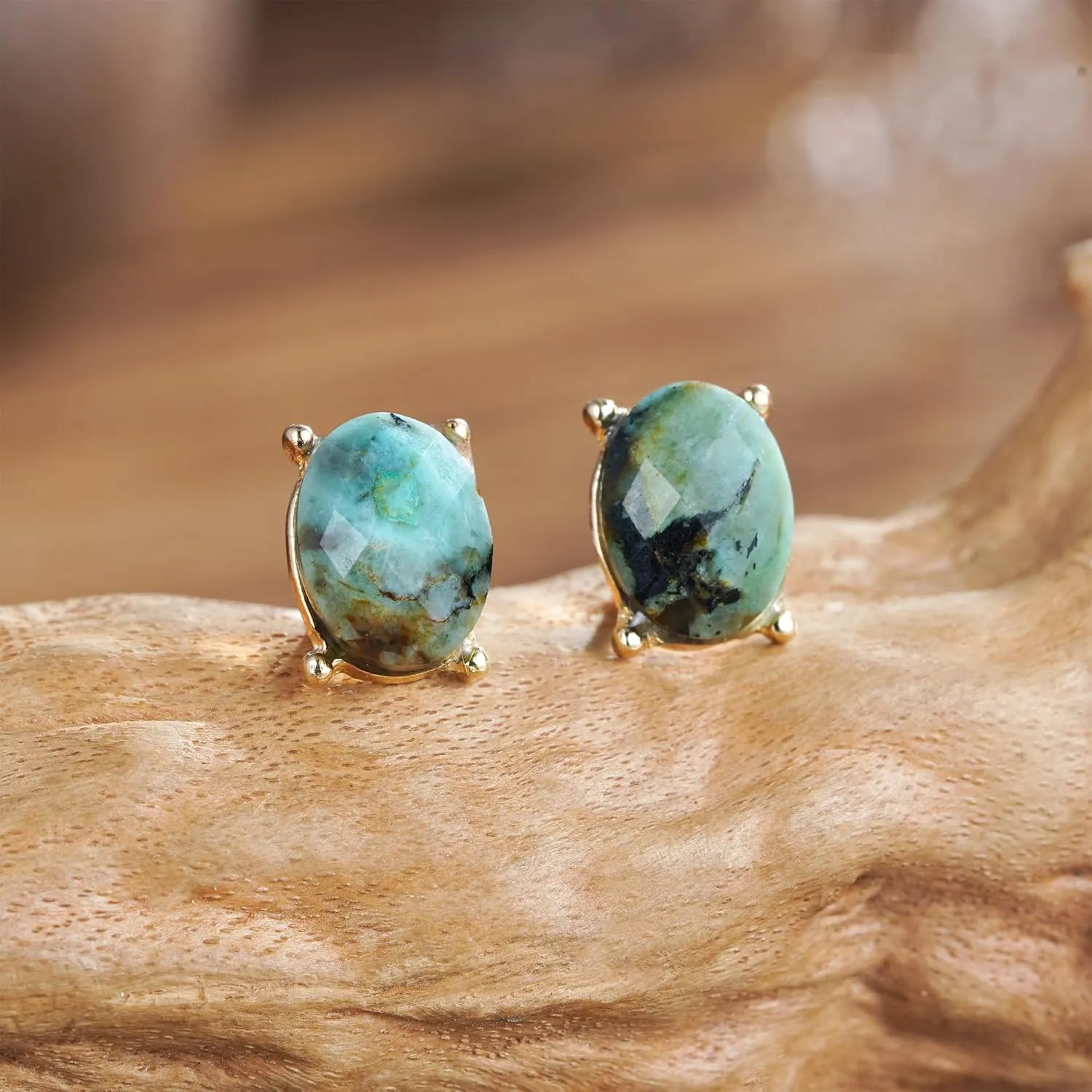 Dainty Gold Natural Stone Crystal Earrings for Women - Faceted Crystal Mystical Pentagram Stud Earrings, Healing Gemstone Gift for Birthday/Spiritual Healing