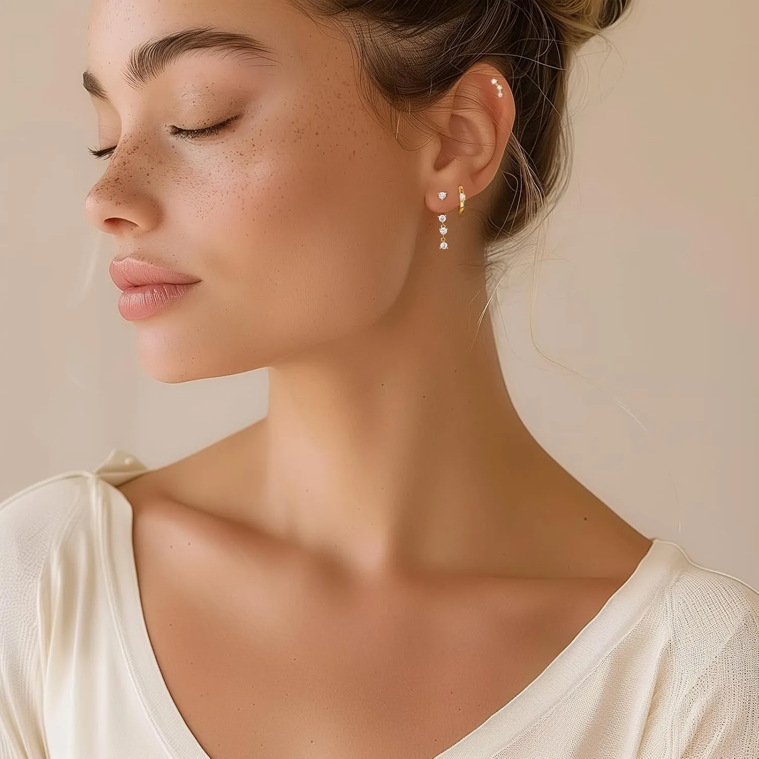 Dainty Hoop Earrings Set for Women, Gold Navy Blue | Shiny CZ Hoop Stud Earrings Set, 14K Gold Plated Jewelry Hypoallergenic Lightweight Trendy 2025