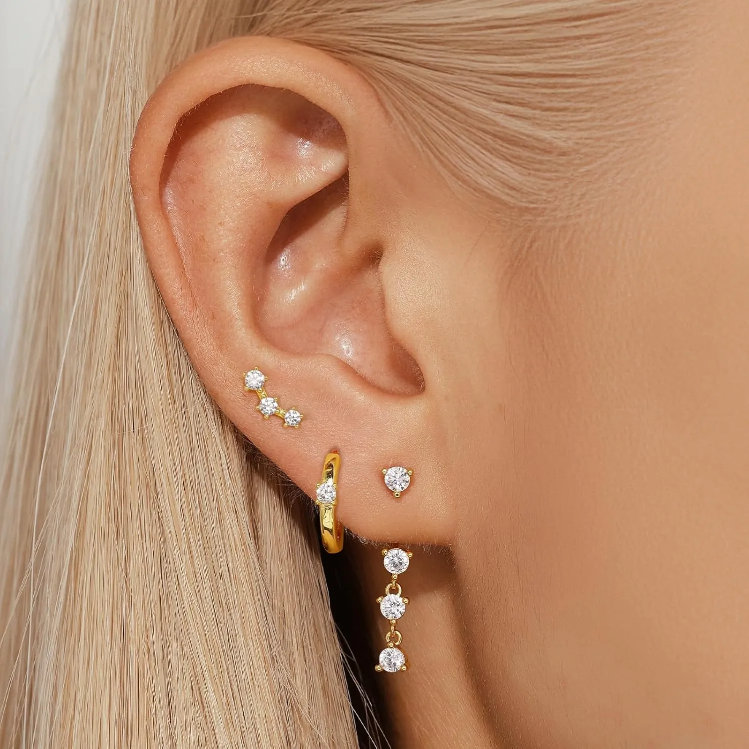 Dainty Hoop Earrings Set for Women, Gold Navy Blue | Shiny CZ Hoop Stud Earrings Set, 14K Gold Plated Jewelry Hypoallergenic Lightweight Trendy 2025