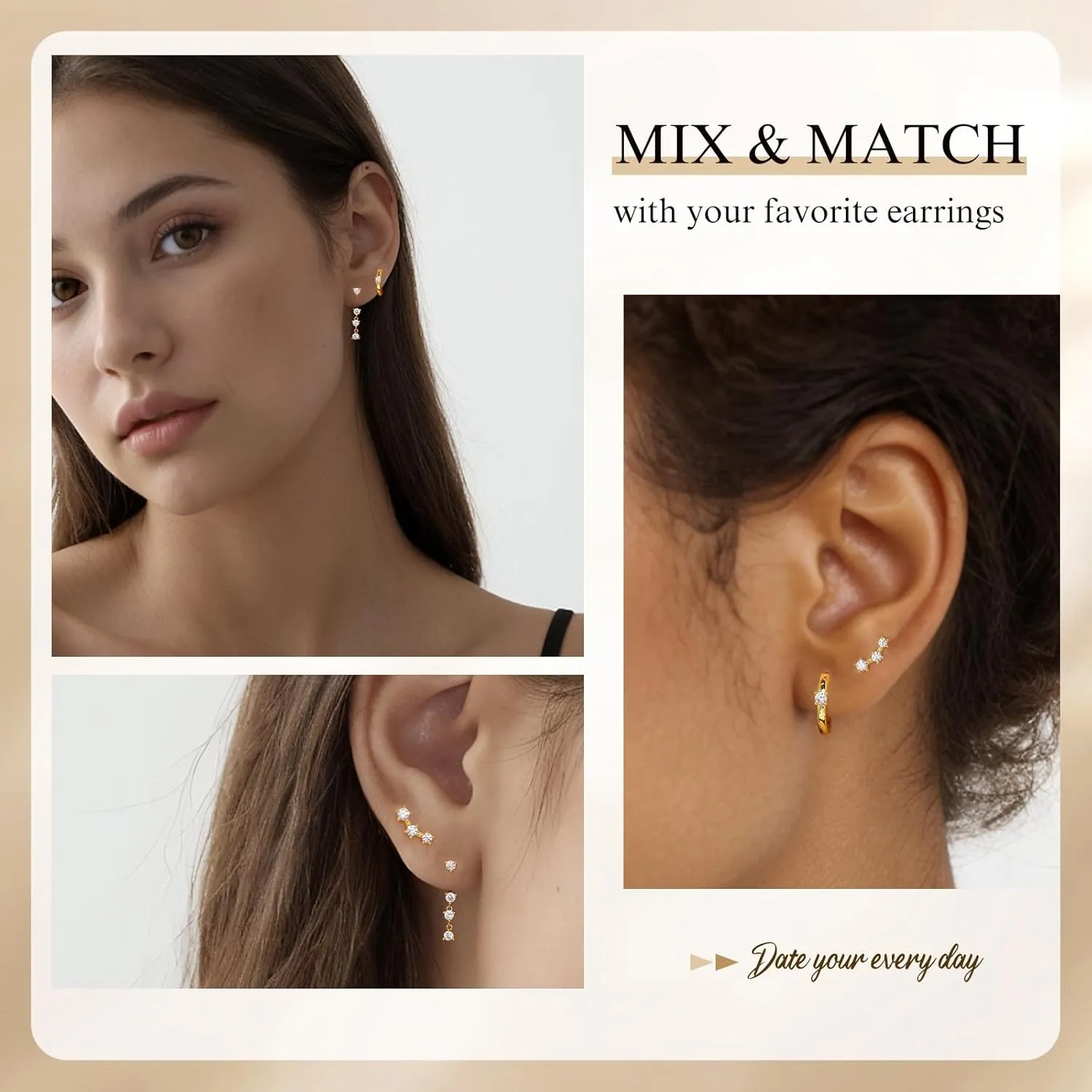 Dainty Hoop Earrings Set for Women, Gold Navy Blue | Shiny CZ Hoop Stud Earrings Set, 14K Gold Plated Jewelry Hypoallergenic Lightweight Trendy 2025