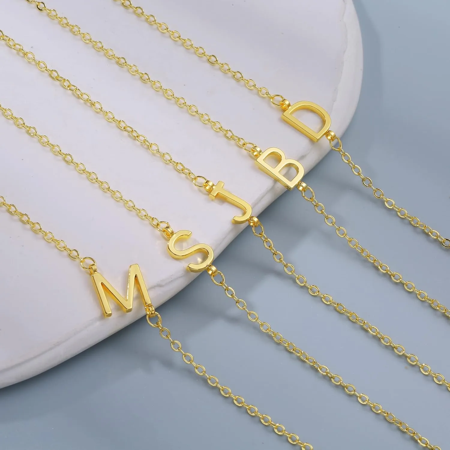 Dainty Initial Necklaces for Women 14K Gold Plated Sideways Initial Necklace Personalized Letter Necklace Everyday Jewelry Gift