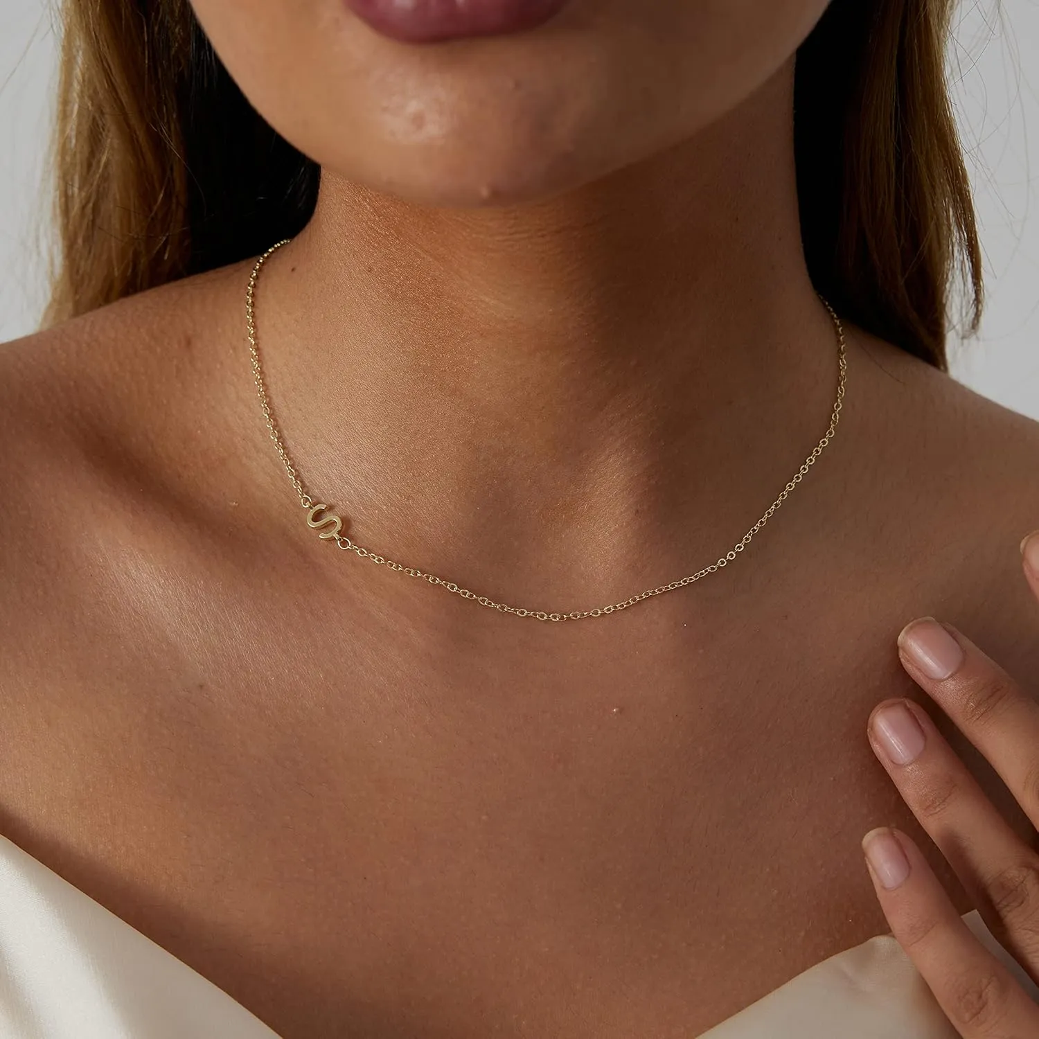 Dainty Initial Necklaces for Women 14K Gold Plated Sideways Initial Necklace Personalized Letter Necklace Everyday Jewelry Gift
