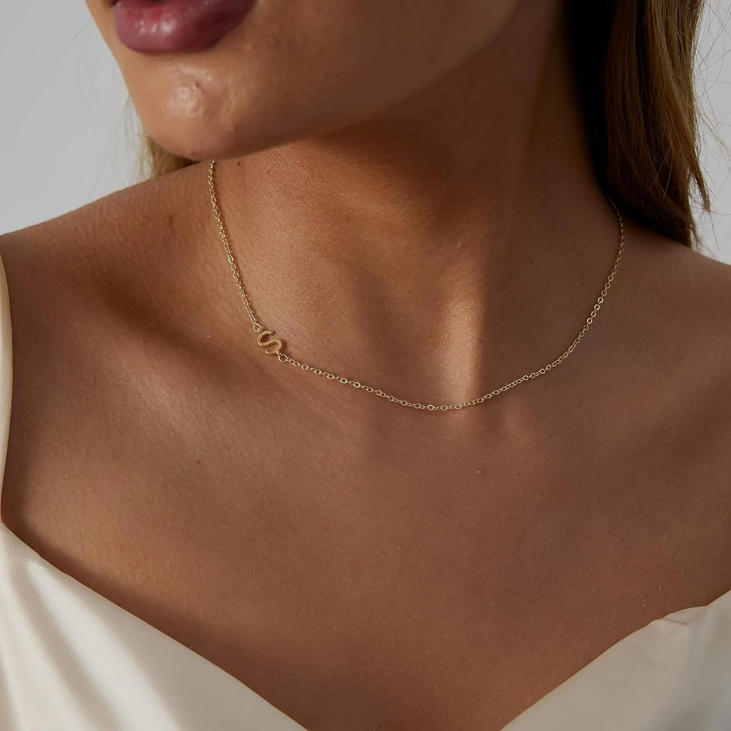 Dainty Initial Necklaces for Women 14K Gold Plated Sideways Initial Necklace Personalized Letter Necklace Everyday Jewelry Gift