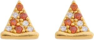 Dainty Pizza Small Stud Earrings for Women 18k Gold Plated Sparkly Red Cubic Zirconia Funny Cute Food Triangle Cheese Lovely Tiny Mini Cartilage Earring Valentine's Day Birthday Jewelry Gifts Daughter BFF