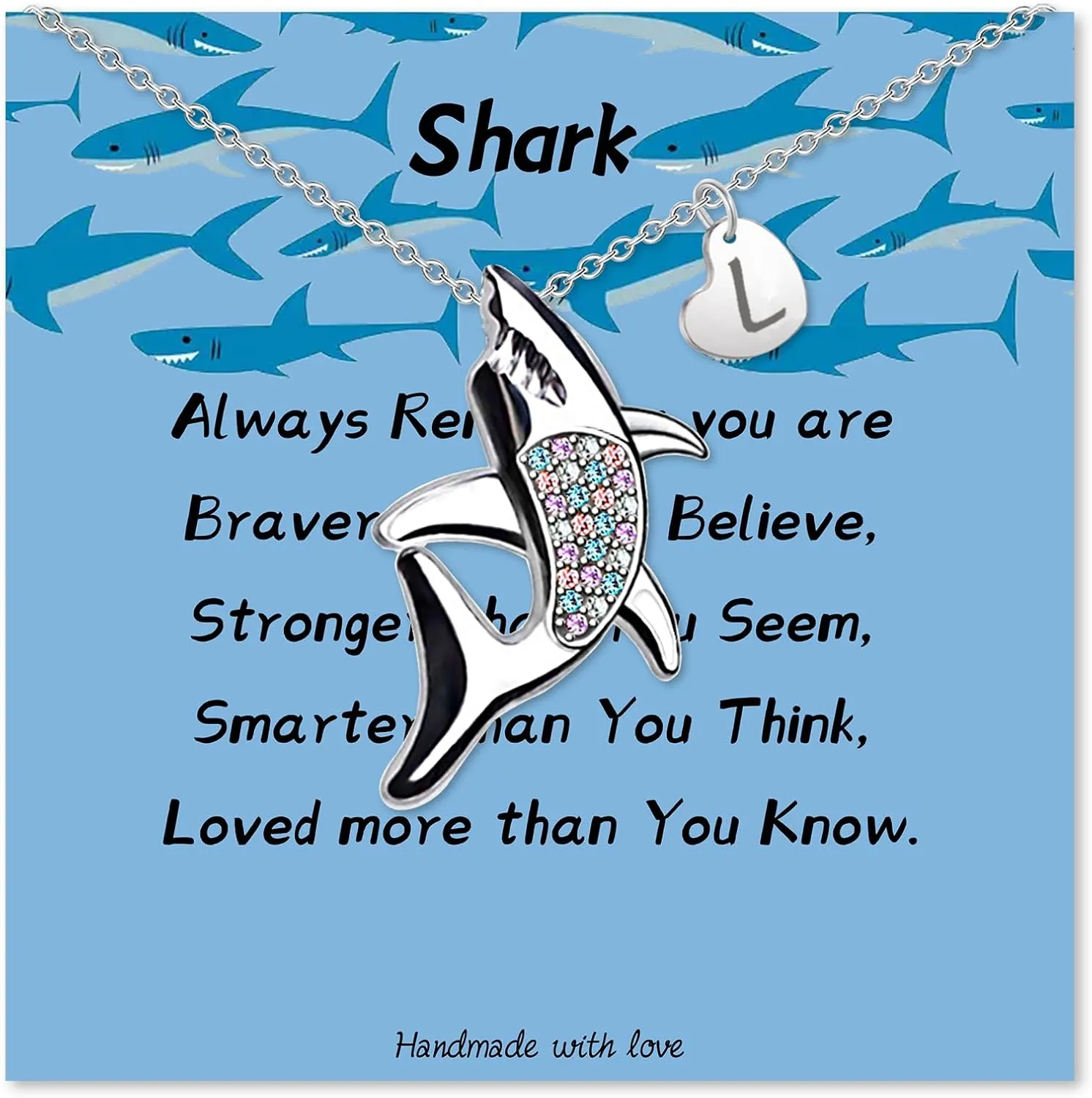 Dainty Rainbow Crystal Shark Necklaces for Women 26 Initial Shark Necklace Letter Shark Pendant Ocean Animal Jewelry Shark Lover Gifts for Her