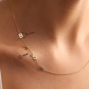 Dainty Sideways Initial Birthstone Necklace, Personalized 18K Gold Plated Letter Necklace Custom Name Necklace Customized Jewelry Birthday Christmas Gifts for Women