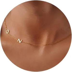 Dainty Sideways Initial Necklace For Women Personalized 18K Gold Plated Letter Necklace Custom Name Necklace Customized Jewelry Birthday Gifts for Girls (Dainty Initial Necklace-01)