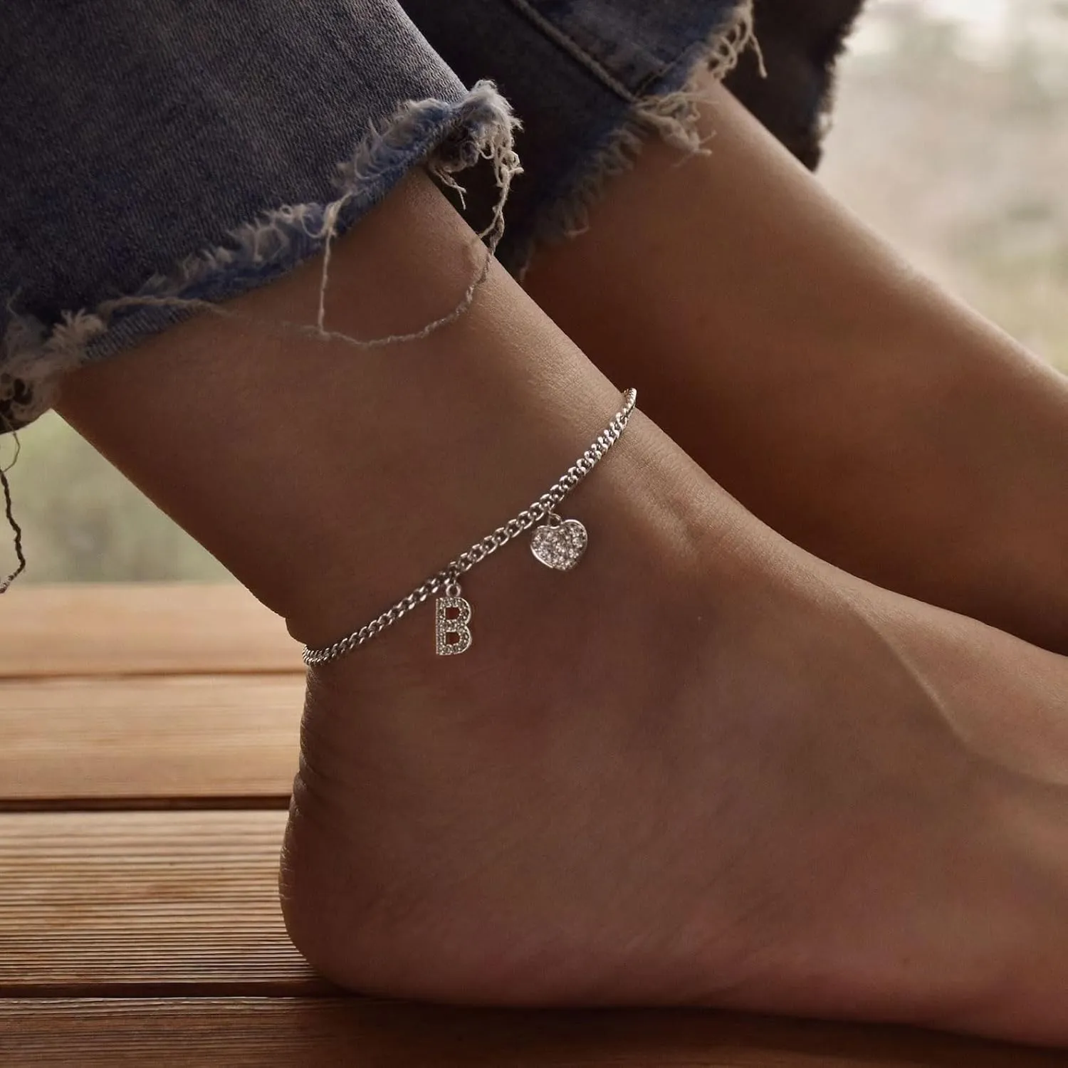 Dainty Silver Initial Heart Anklets for Women Personalized Sparkle Ankle Bracelets Simple Letter Anklet Everyday Jewelry Gift for Her