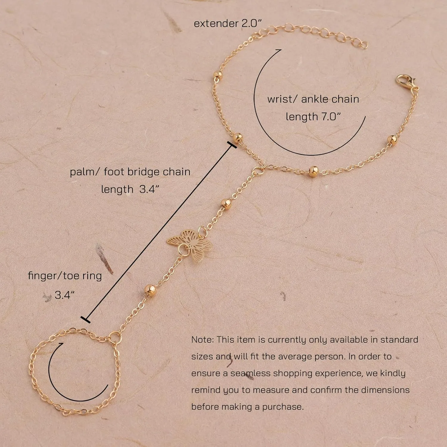 Dainty Star Butterfly Snake Hand Chain Ring Slave Bracelet for Woman