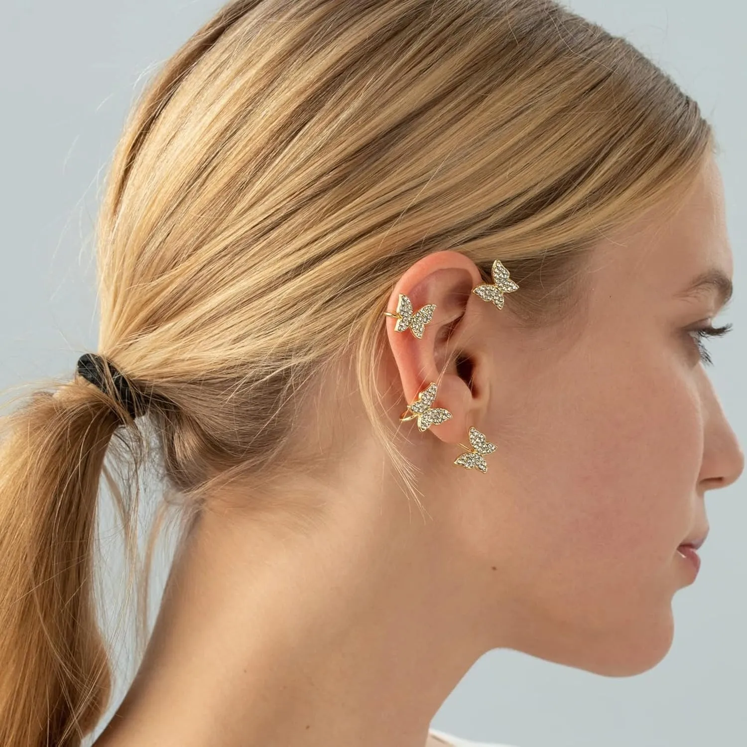 Dainty Vivid Butterfly Ear Cuffs Earrings for Women,Rhinestone Butterfly Ear Wrap No Piercing Fake Earrings Fairy Butterfly Ear Clip Jewelry Gifts