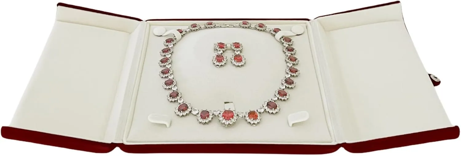 Dark Red Maroon Premium Quality Velvet Jewelry Set Box Case for Necklace Earrings Ring Set Wedding Birthday Present Packaging (Jewelry is not included)