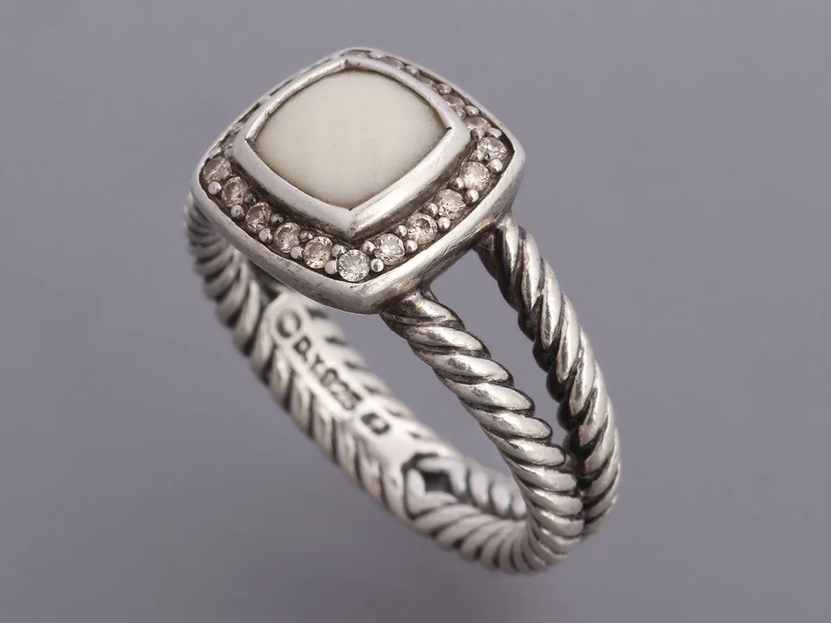 David Yurman Sterling Silver White Agate and Diamond Petite Albion Ring
