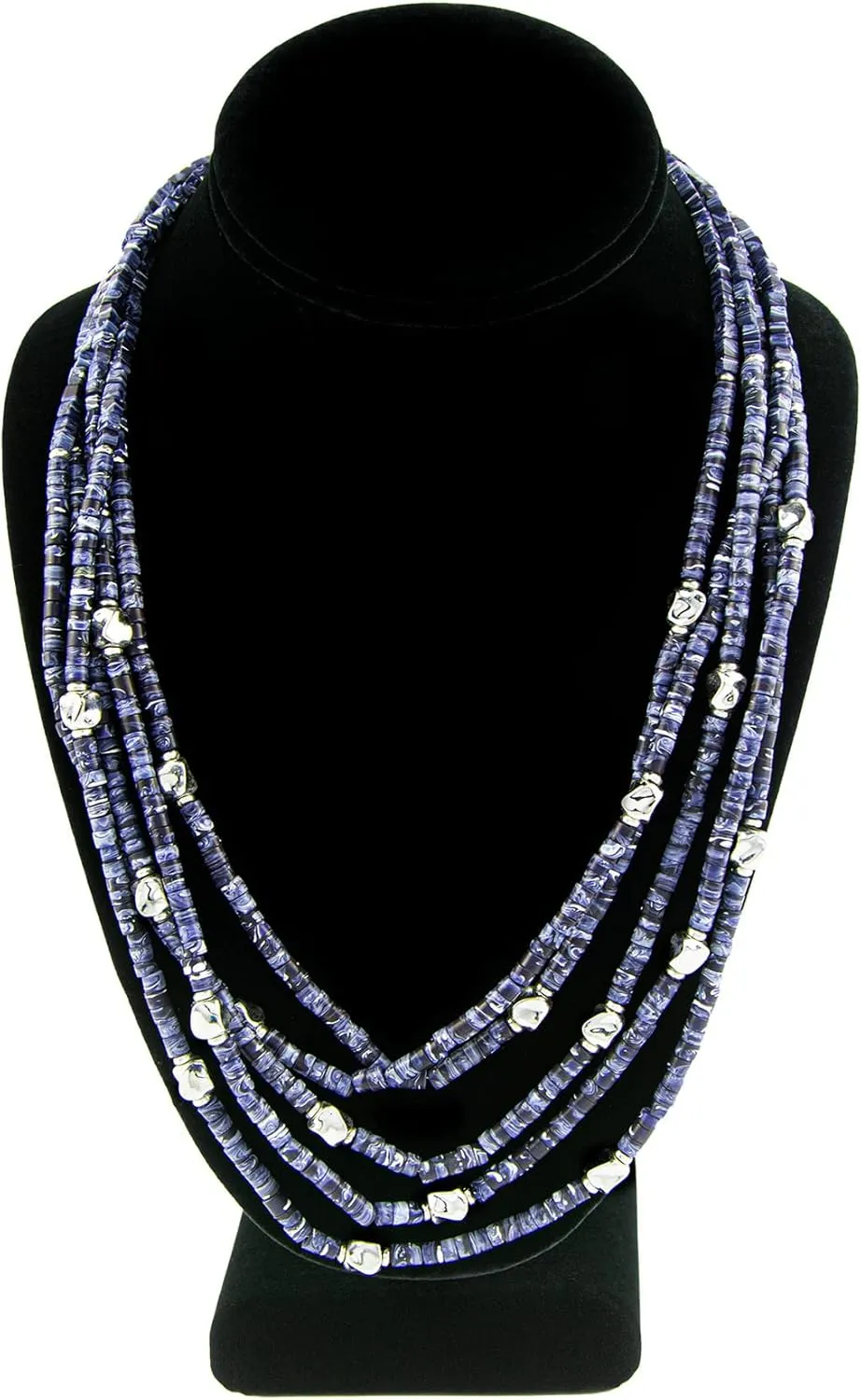 Denim Blue and Silver Layered Beaded Necklace and Earring Set