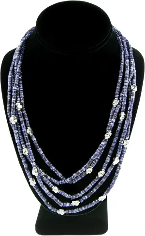 Denim Blue and Silver Layered Beaded Necklace and Earring Set