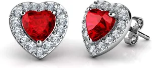 DEPHINI - Red Heart Earrings - 925 Sterling Silver - Light Siam Embellished with Crystal - Fine Jewellery Stud Earrings for Women - Rhodium Plated Silver - Cubic Zirconia