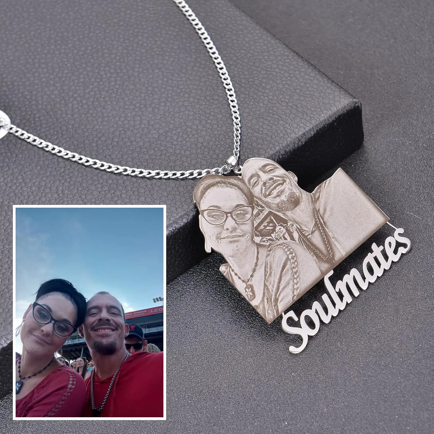 DHQH Custom Photo Necklace Personalized Necklaces 18K Gold Plated Engraved Personalized Picture Pendant Necklace for Women Men Customized Gifts