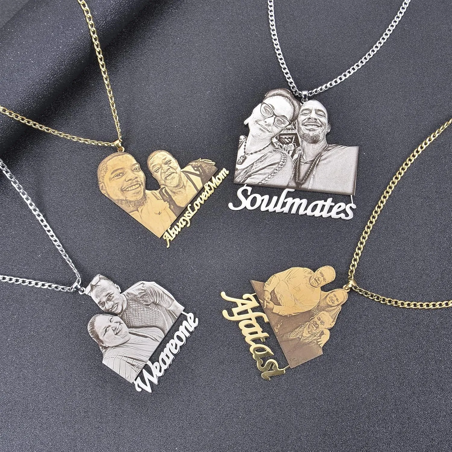 DHQH Custom Photo Necklace Personalized Necklaces 18K Gold Plated Engraved Personalized Picture Pendant Necklace for Women Men Customized Gifts