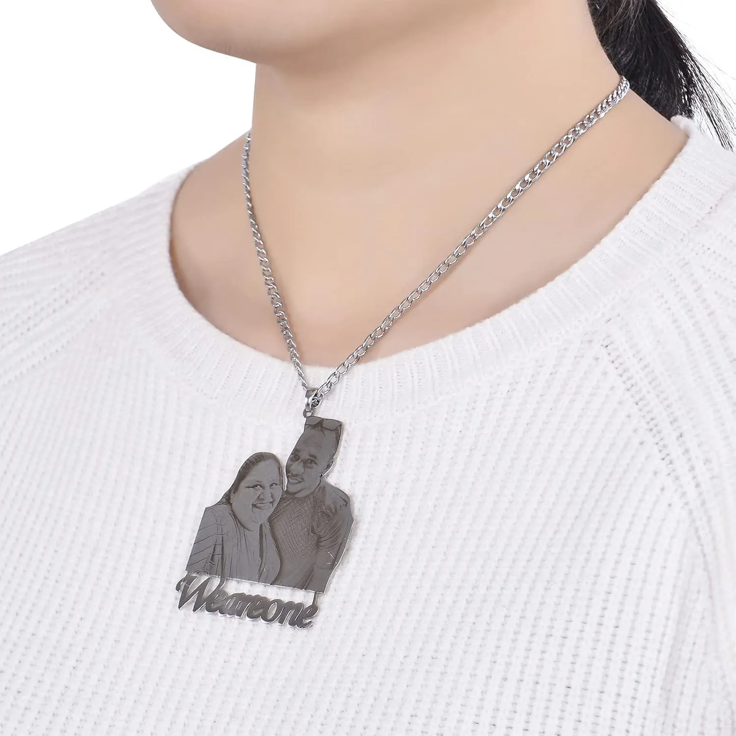 DHQH Custom Photo Necklace Personalized Necklaces 18K Gold Plated Engraved Personalized Picture Pendant Necklace for Women Men Customized Gifts