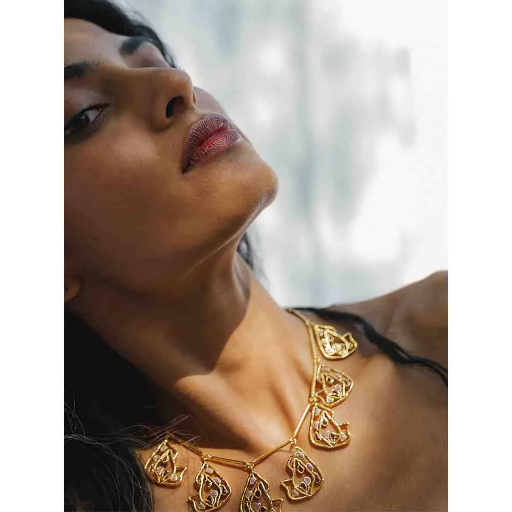 Dhwani Bansal Adjustable Gold And Purple Enamel Sama Necklace