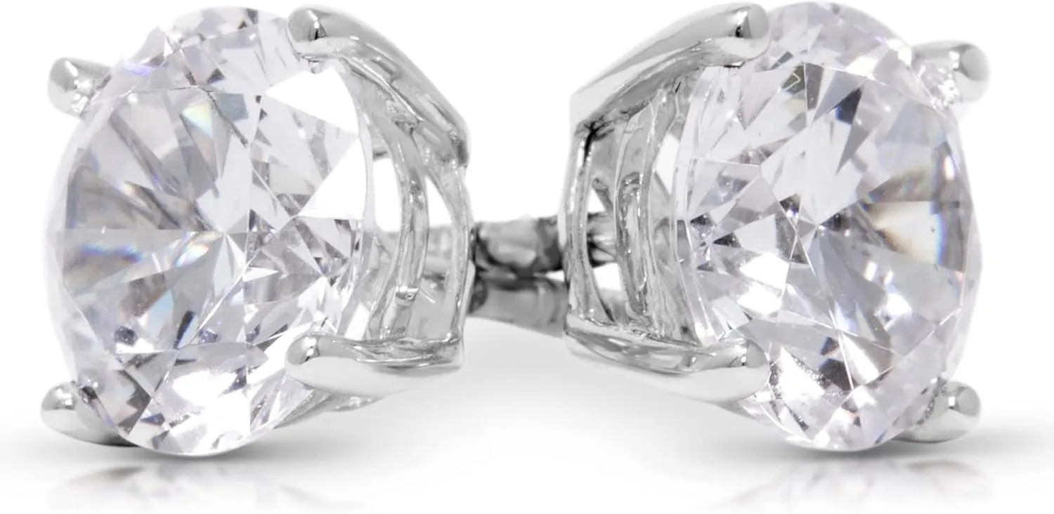 Diamond Earrings For Women, Diamond Stud Earrings For Men, 14k White Gold 1ct - 2 carat Princess, Heart, Round Cut Screw Back Earrings VVS1 D-E Color [Simulated Diamond] Fox Jewelry Co