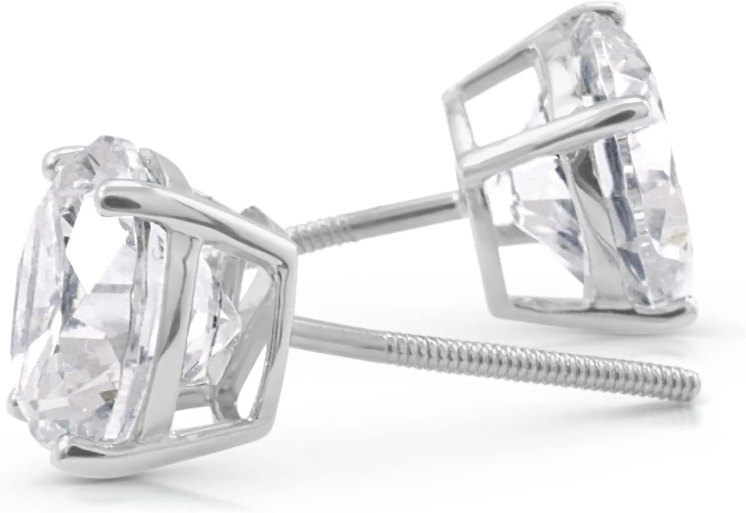 Diamond Earrings For Women, Diamond Stud Earrings For Men, 14k White Gold 1ct - 2 carat Princess, Heart, Round Cut Screw Back Earrings VVS1 D-E Color [Simulated Diamond] Fox Jewelry Co
