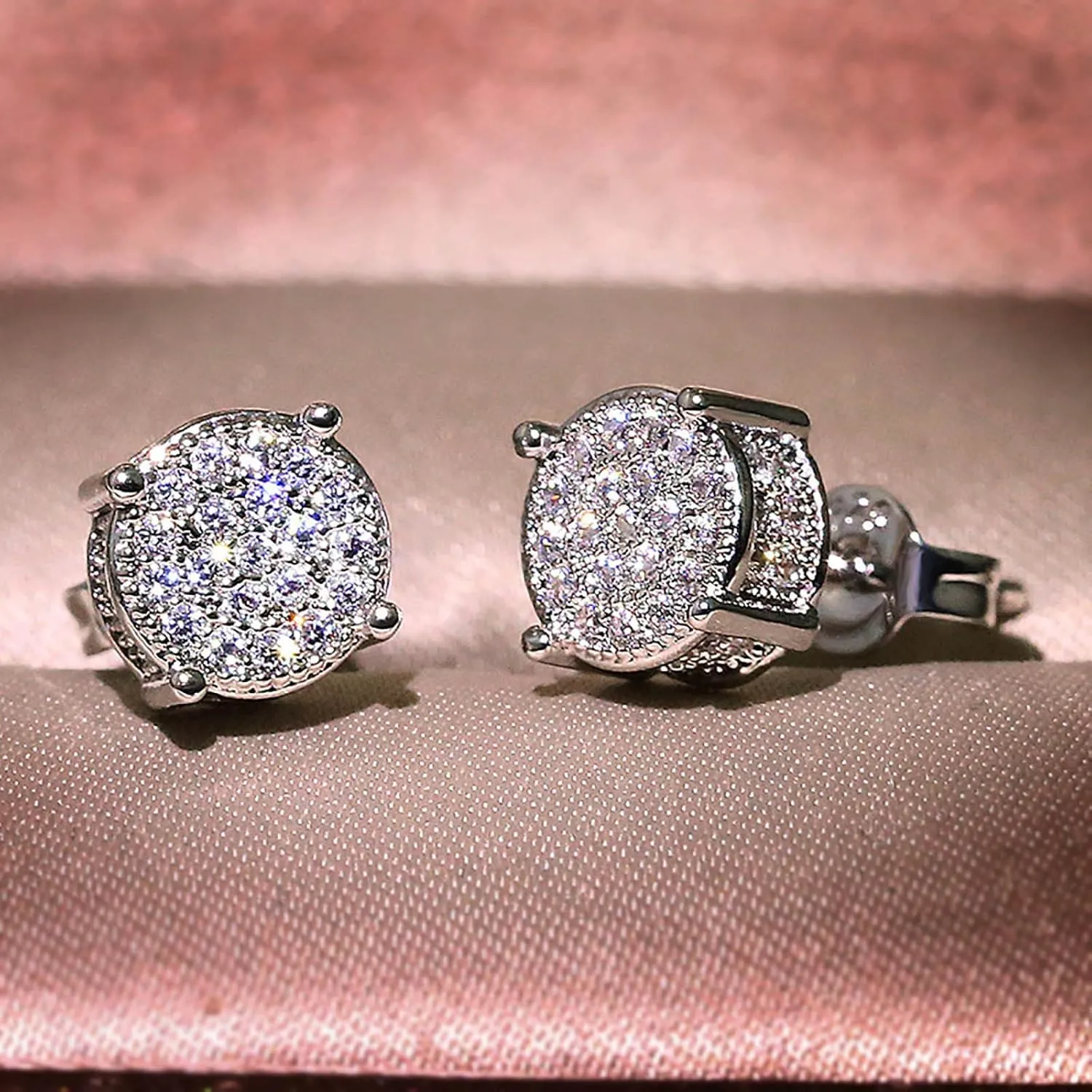 Diamond Earrings for Women Men, Round Square Hypoallergenic Studs Earrings Valentine's Day Anniversaries Birthday Jewelry Gifts for Her Him Father Mother