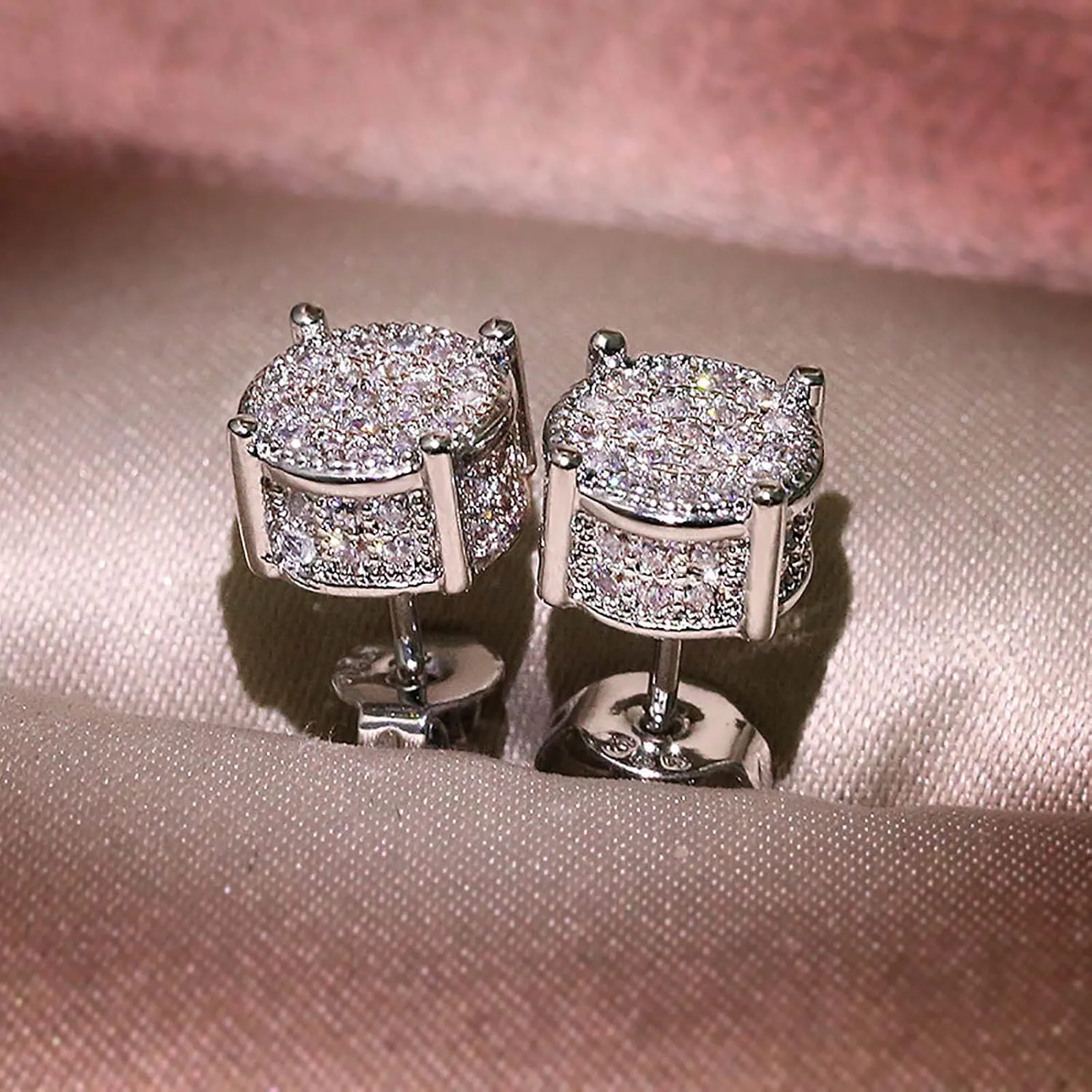 Diamond Earrings for Women Men, Round Square Hypoallergenic Studs Earrings Valentine's Day Anniversaries Birthday Jewelry Gifts for Her Him Father Mother