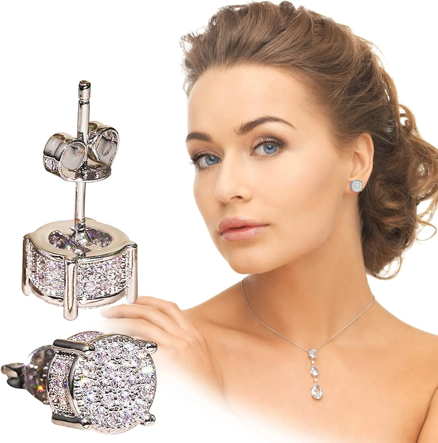 Diamond Earrings for Women Men, Round Square Hypoallergenic Studs Earrings Valentine's Day Anniversaries Birthday Jewelry Gifts for Her Him Father Mother