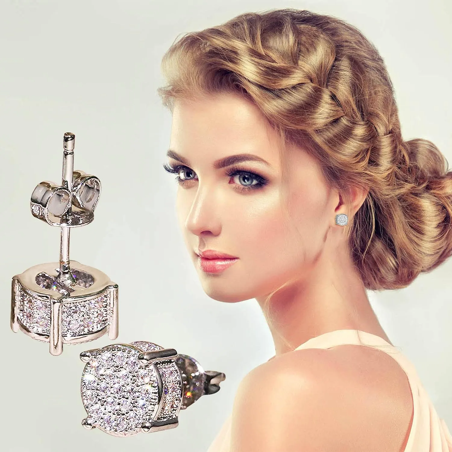 Diamond Earrings for Women Men, Round Square Hypoallergenic Studs Earrings Valentine's Day Anniversaries Birthday Jewelry Gifts for Her Him Father Mother