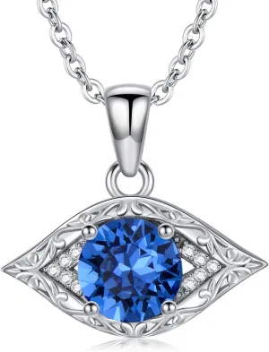Diamond Evil Eye Necklace with Sapphire 925 Sterling Silver Lab Grown Diamond Evil Eye Pendant Necklaces Protection Amulet Jewelry for Women