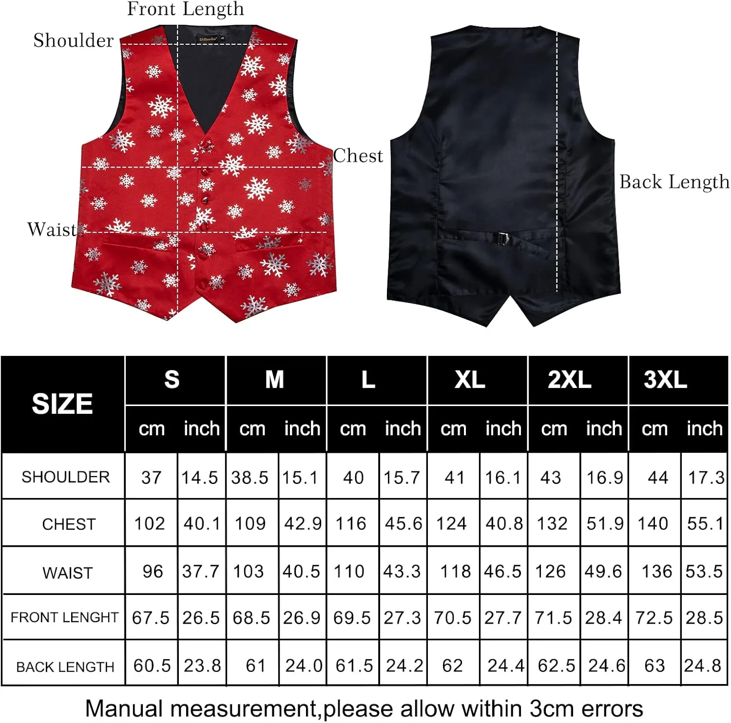 DiBanGu Mens Christmas Suit Vest and Tie Set Fun Snowflake Holiday Party Waistcoat Necktie Pocket Square Cufflinks S-3XL