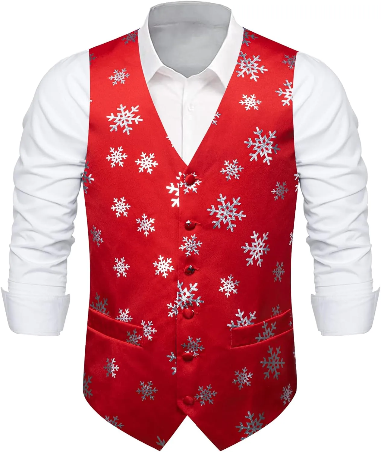 DiBanGu Mens Christmas Suit Vest and Tie Set Fun Snowflake Holiday Party Waistcoat Necktie Pocket Square Cufflinks S-3XL