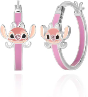 Disney Womens Lilo and Stitch Hoop Earrings  Officially Licensed Jewelry Silver Flash-Plated Enamel and Crystal