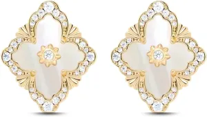 DISTANT DRUMS Gold Clover Jewelry for Women, Double-Sided Pendant by 18K Gold-plated with Gemstone inlaid Shell Pearl Pendant Necklace,Bracelet,Earrings,Gold Jewelry Set for Women
