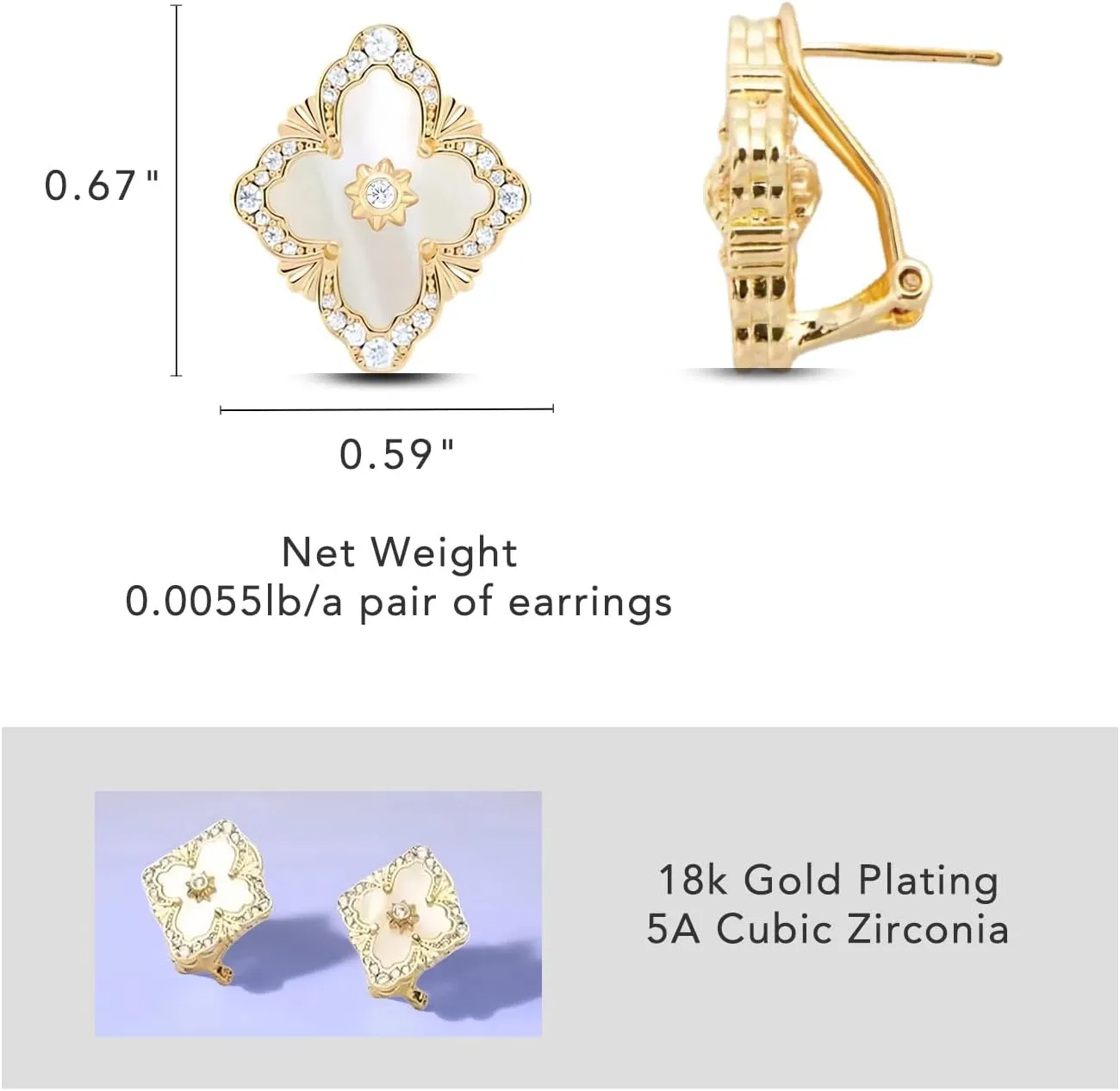 DISTANT DRUMS Gold Clover Jewelry for Women, Double-Sided Pendant by 18K Gold-plated with Gemstone inlaid Shell Pearl Pendant Necklace,Bracelet,Earrings,Gold Jewelry Set for Women