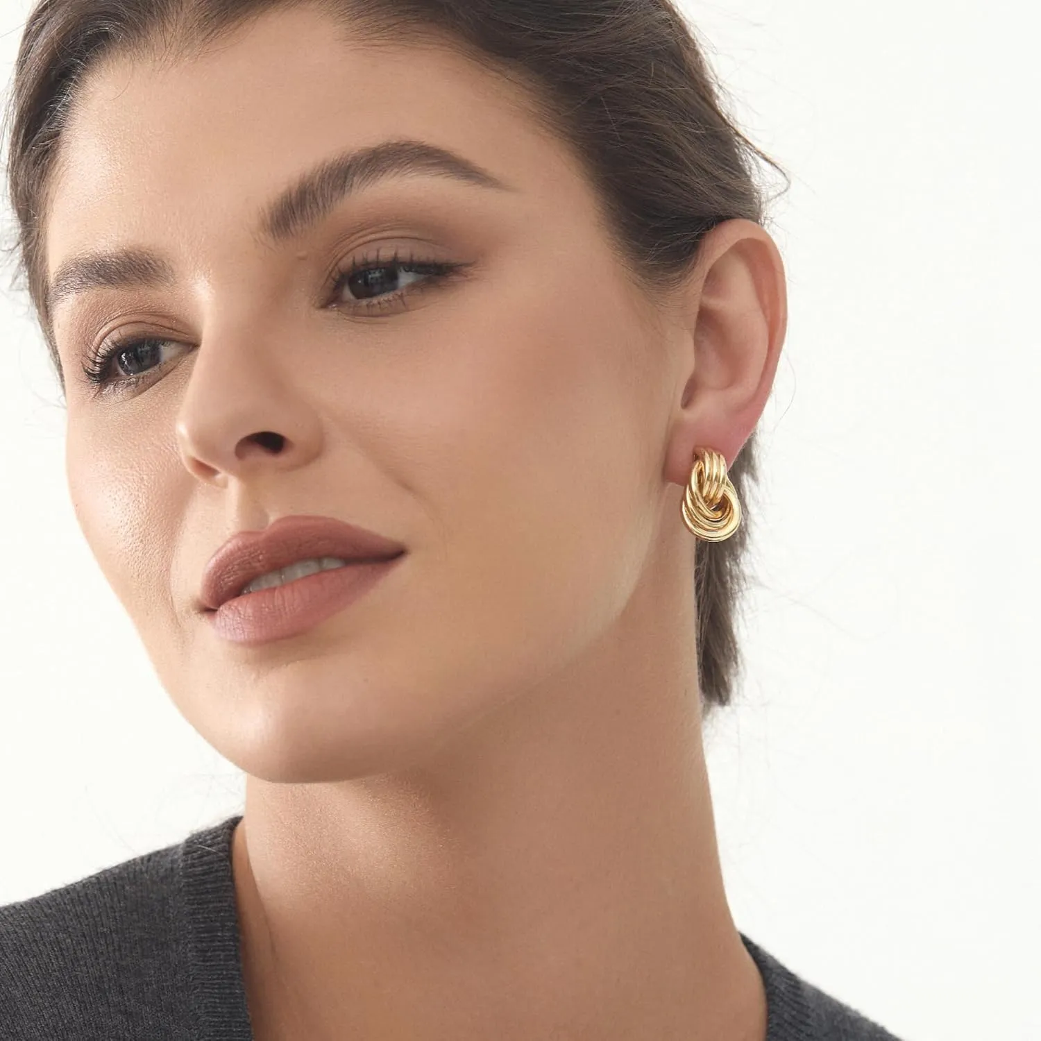 Double Hoop Gold Earrings for Women CZ Paperclip Drop Dangle Earrings, Sterling Silver Posts Studs for Women Trendy Designer Jewelry