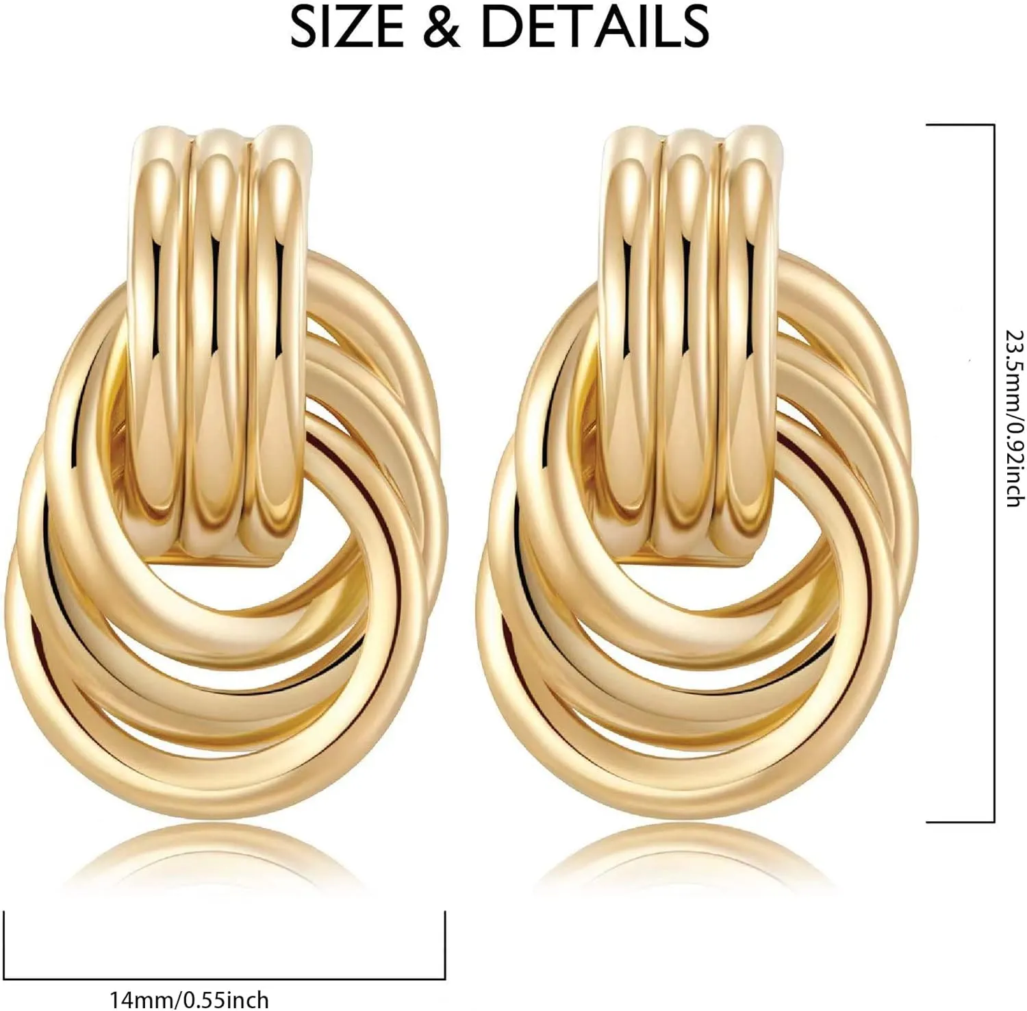 Double Hoop Gold Earrings for Women CZ Paperclip Drop Dangle Earrings, Sterling Silver Posts Studs for Women Trendy Designer Jewelry
