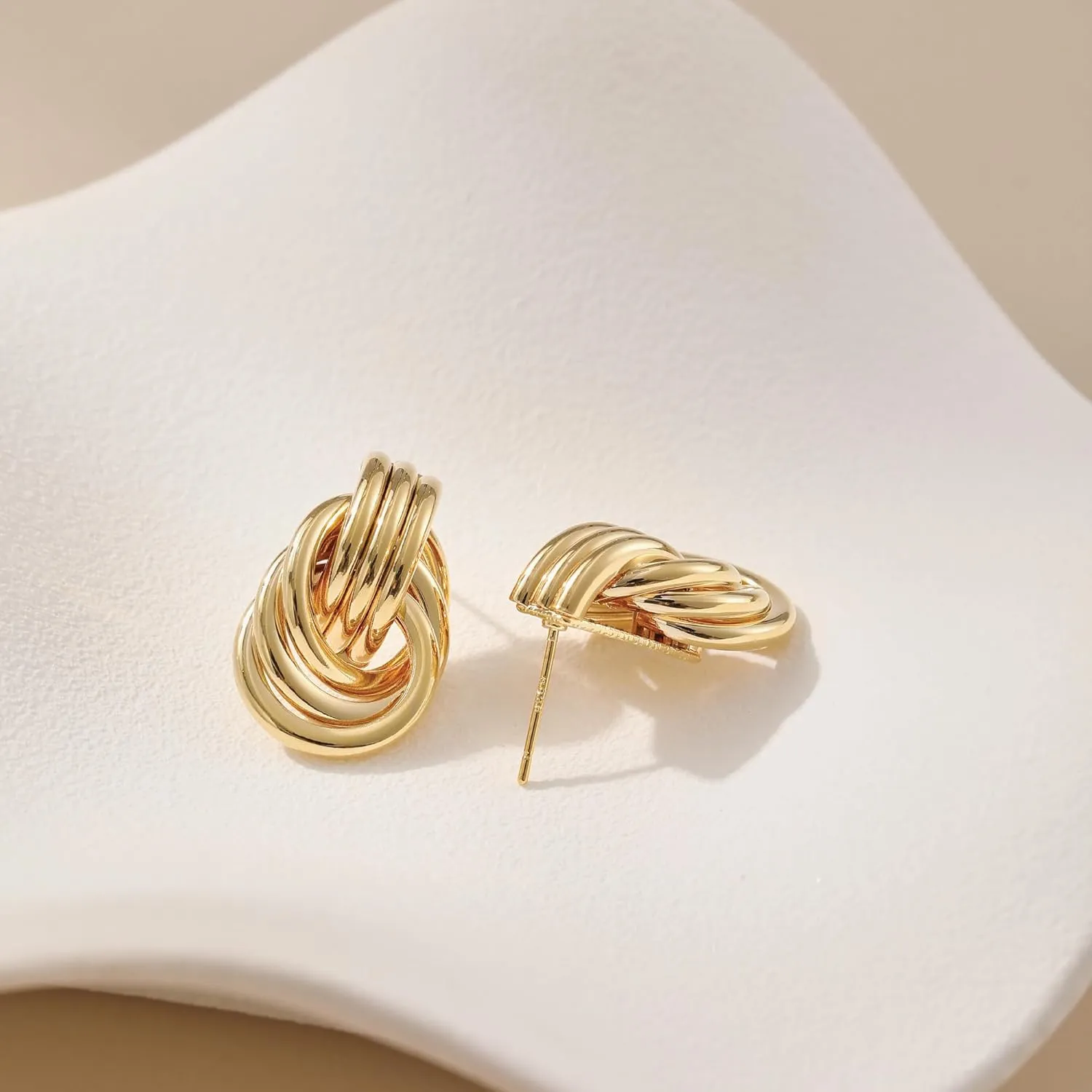 Double Hoop Gold Earrings for Women CZ Paperclip Drop Dangle Earrings, Sterling Silver Posts Studs for Women Trendy Designer Jewelry