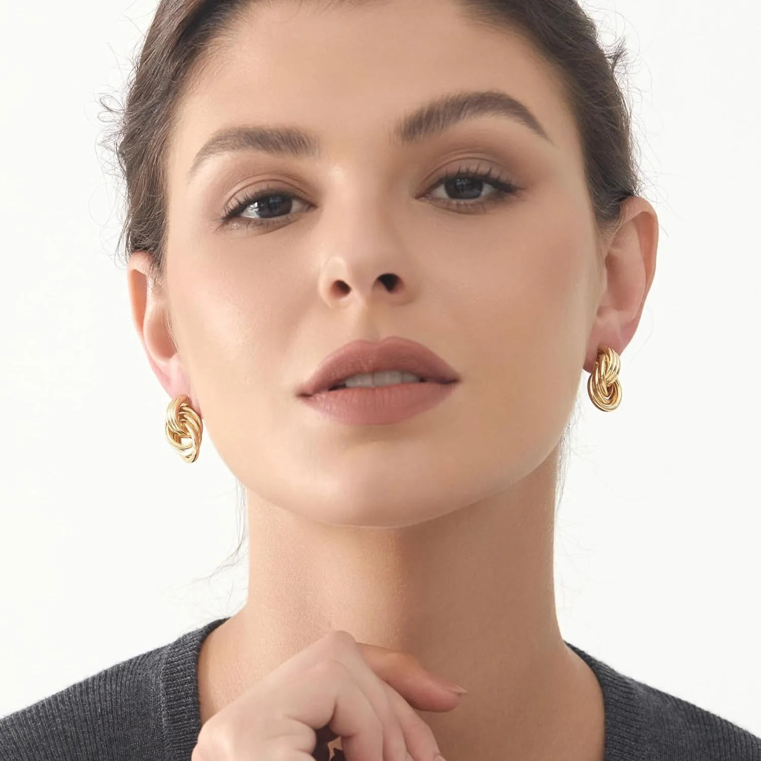 Double Hoop Gold Earrings for Women CZ Paperclip Drop Dangle Earrings, Sterling Silver Posts Studs for Women Trendy Designer Jewelry