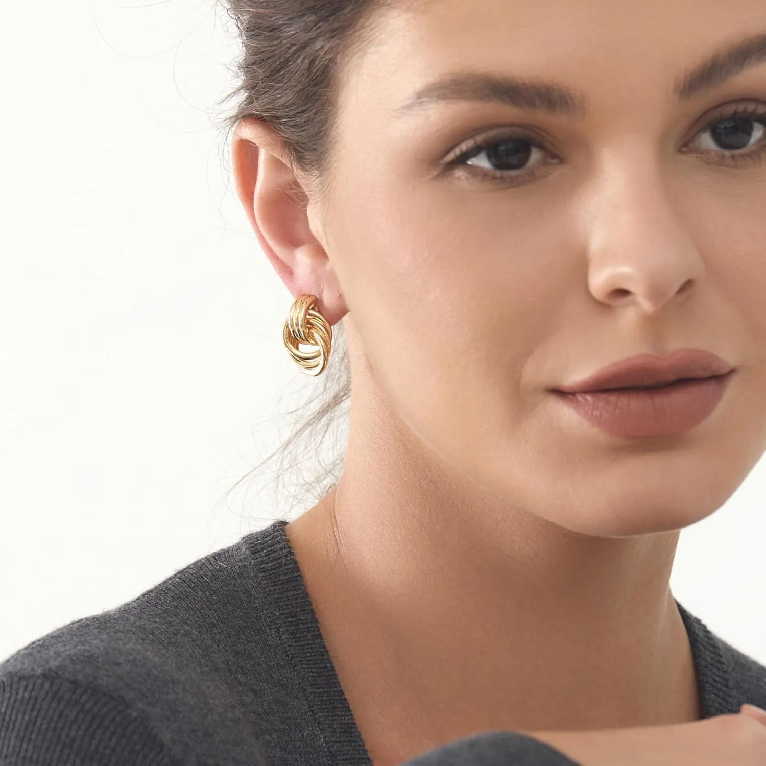 Double Hoop Gold Earrings for Women CZ Paperclip Drop Dangle Earrings, Sterling Silver Posts Studs for Women Trendy Designer Jewelry