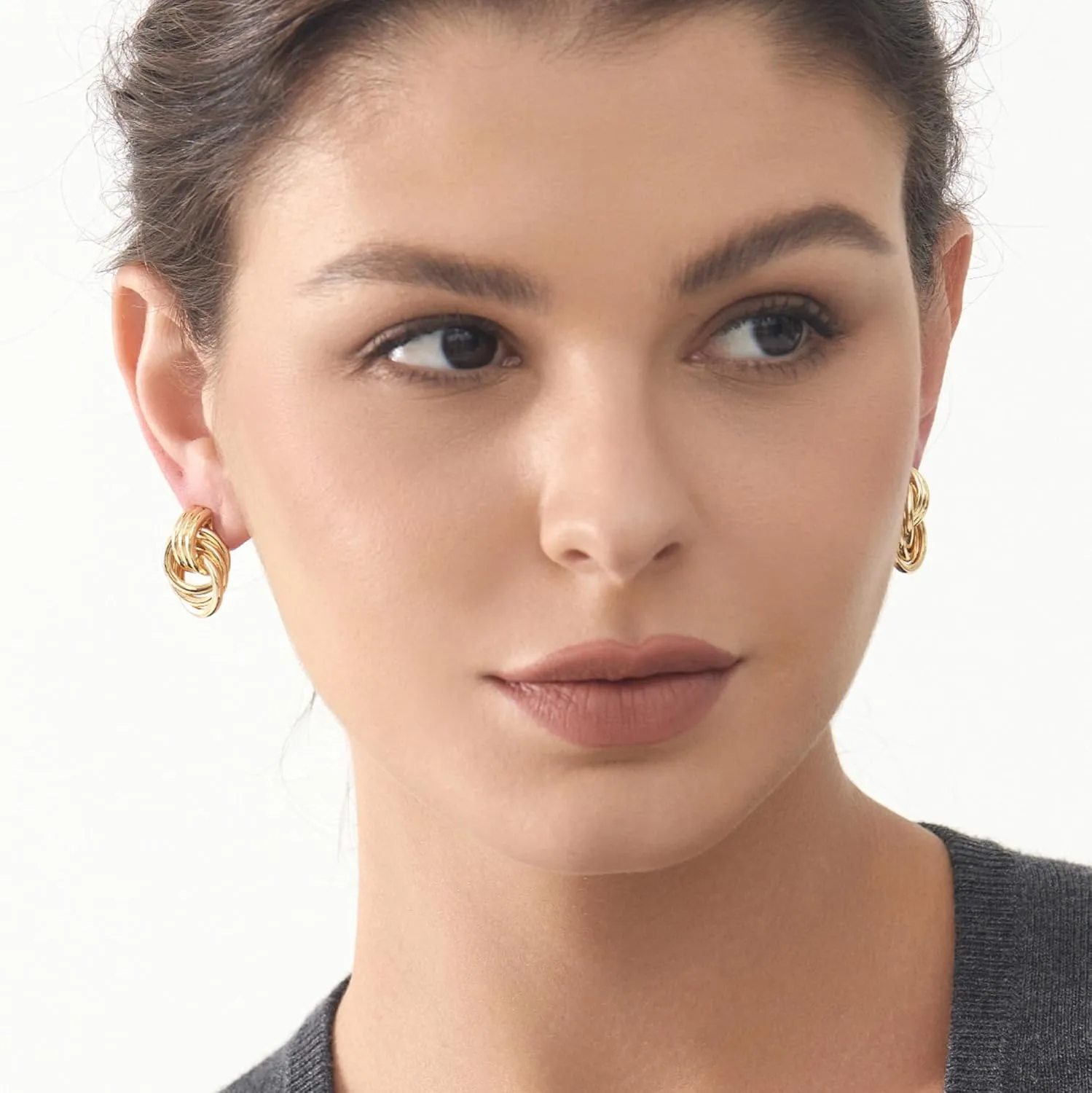 Double Hoop Gold Earrings for Women CZ Paperclip Drop Dangle Earrings, Sterling Silver Posts Studs for Women Trendy Designer Jewelry