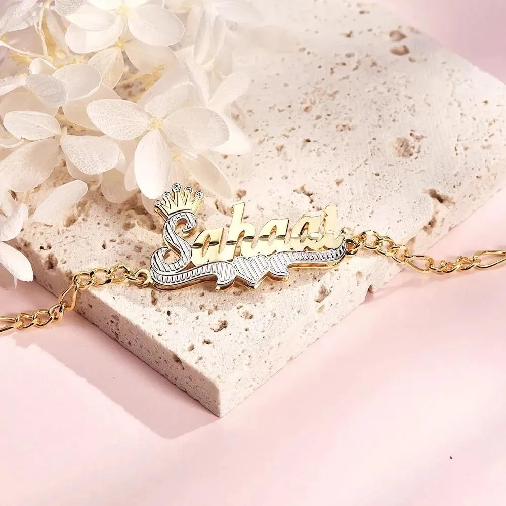 Double Plated Name Necklace 18K Gold Plated Nameplate Pendant Personalized Custom Nameplate Pendant Customized Jewelry with Name Necklace for Women Men Birthday Mother's Day Gift