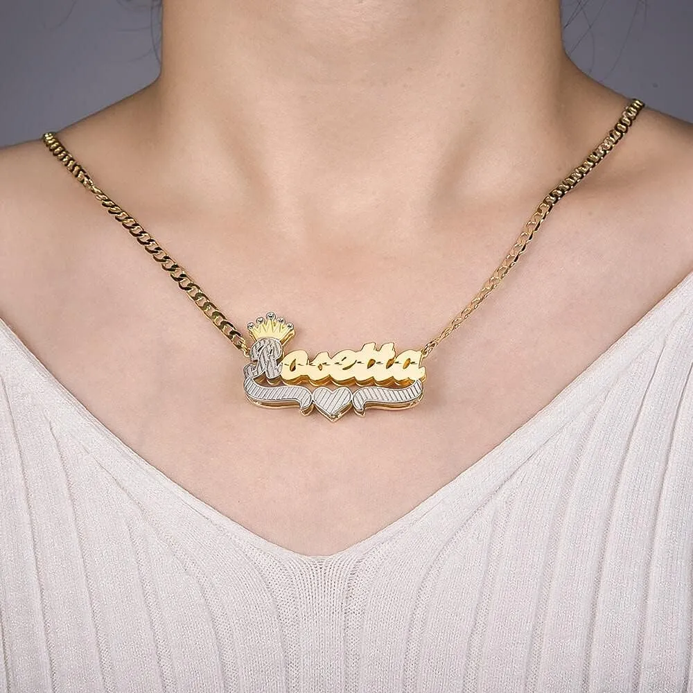 Double Plated Name Necklace 18K Gold Plated Nameplate Pendant Personalized Custom Nameplate Pendant Customized Jewelry with Name Necklace for Women Men Birthday Mother's Day Gift