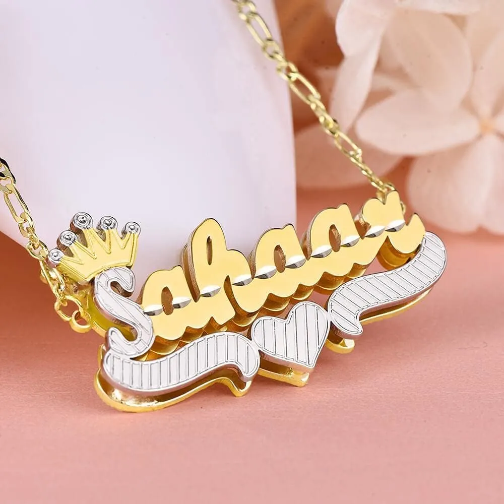 Double Plated Name Necklace 18K Gold Plated Nameplate Pendant Personalized Custom Nameplate Pendant Customized Jewelry with Name Necklace for Women Men Birthday Mother's Day Gift