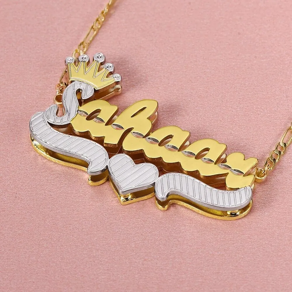 Double Plated Name Necklace 18K Gold Plated Nameplate Pendant Personalized Custom Nameplate Pendant Customized Jewelry with Name Necklace for Women Men Birthday Mother's Day Gift