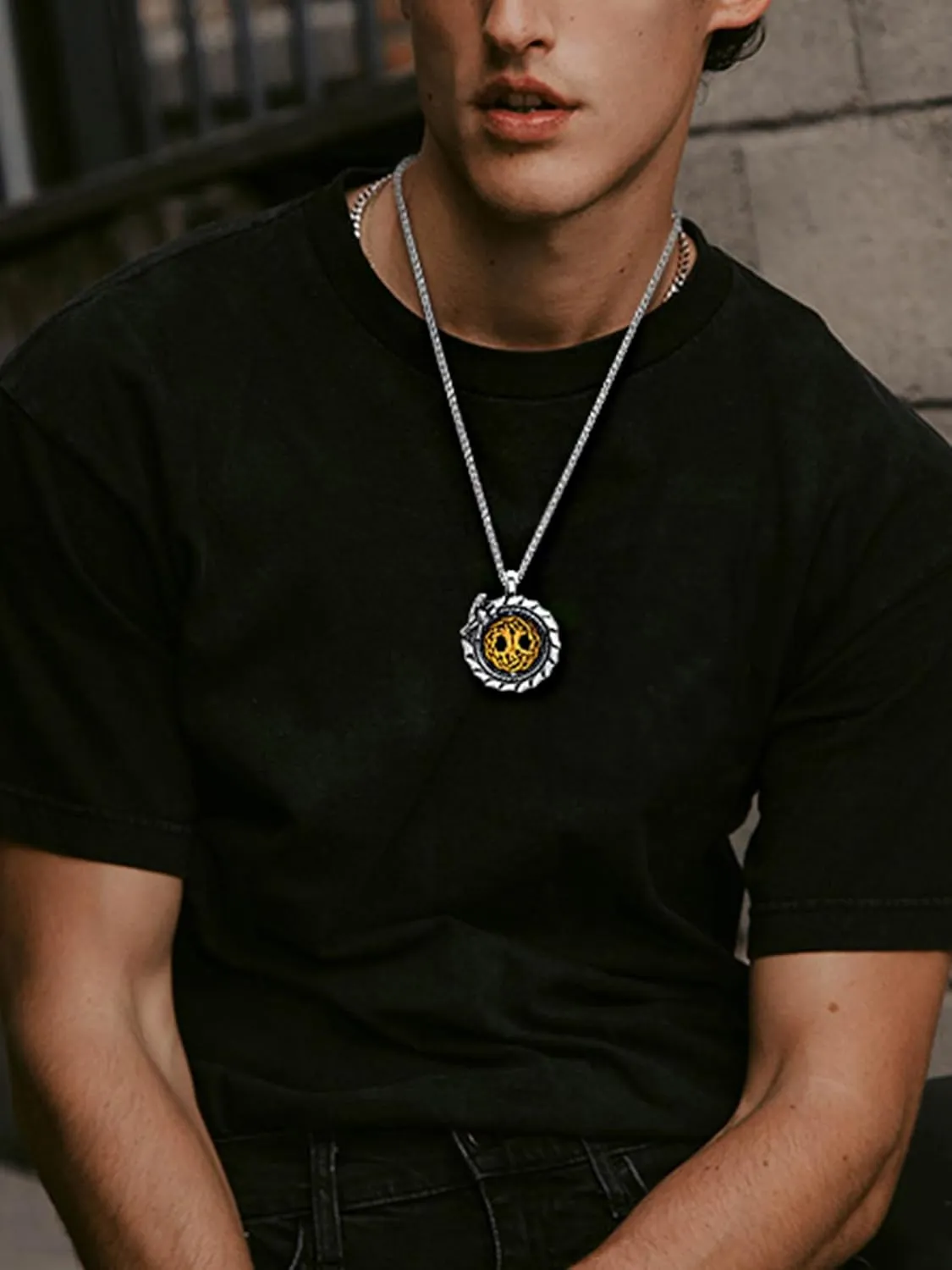 Dragon Necklace 18K Gold Plated/Black Metal/Stainless Steel Norse Viking Dragon Pendant Necklace, Retro Viking Jewelry Gift for Men and Women with Gift Box