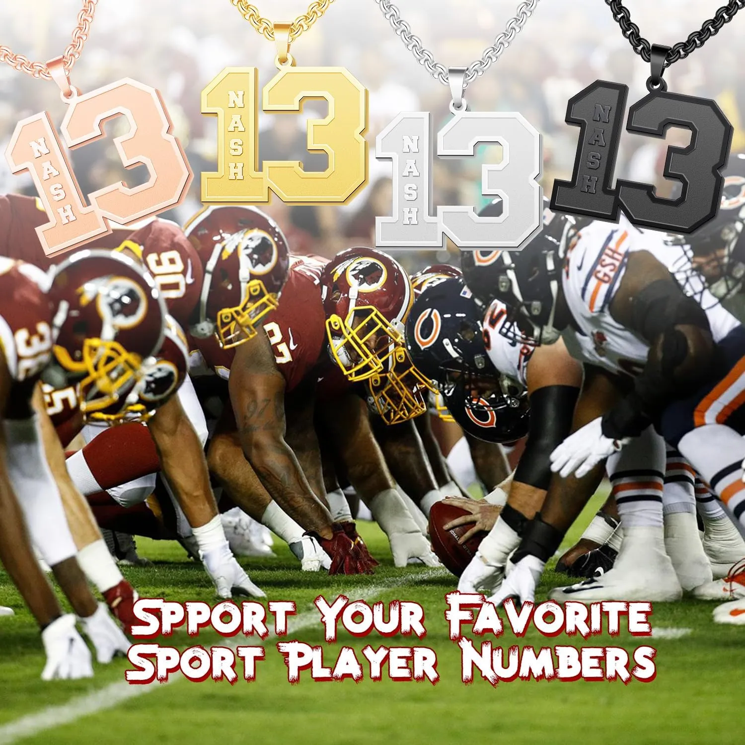 Dreamdecor Football Number Necklaces Custom Name Initial 00-99 Athletes Jersey Number Pendant Necklace with Customized Chains Personalized Baseball Jewelry Gifts for Men (18-24)