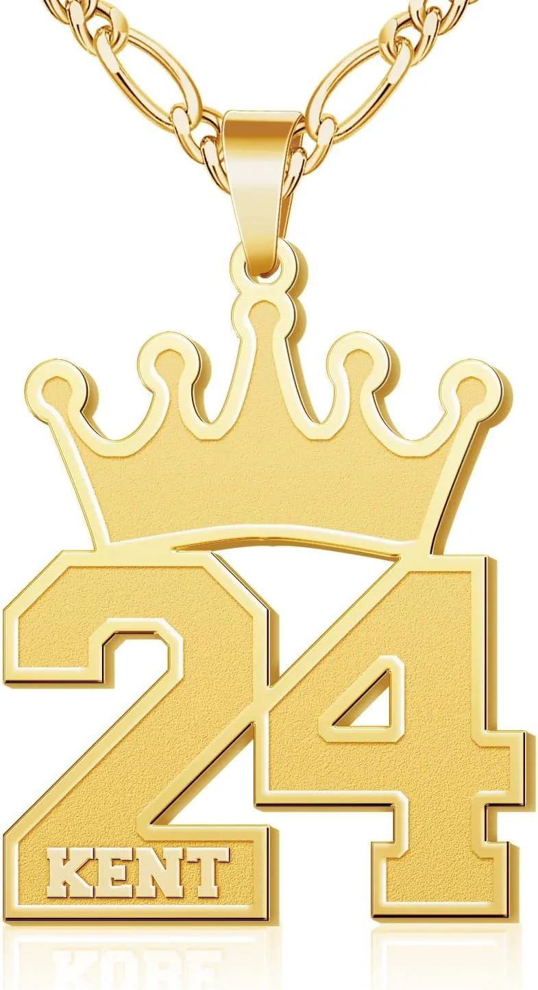 Dreamdecor Football Number Necklaces Custom Name Initial 00-99 Athletes Jersey Number Pendant Necklace with Customized Chains Personalized Baseball Jewelry Gifts for Men (18-24)